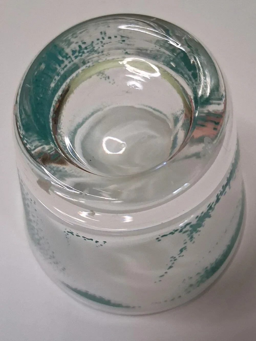 Vintage Fred Press Signed Teal Stipple Rocks Glass MCM Mid Century Barware